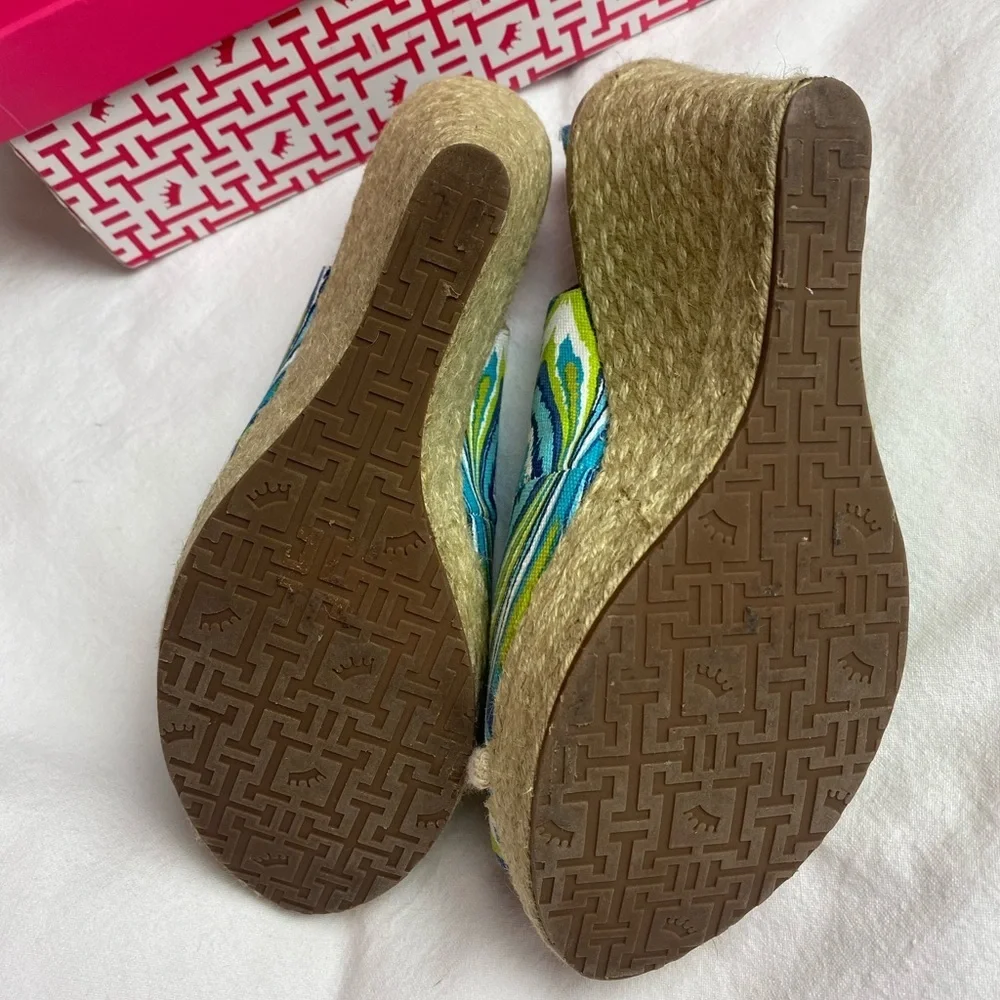 Elaine Turner Harper Green & Blue Espadrille Wedges Size 8.5